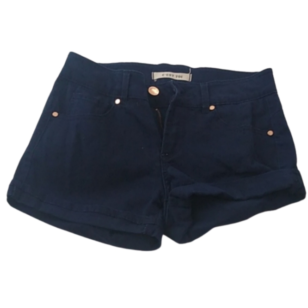 C'est Toi Navy Blue stretch Denim Shorts, Size Small